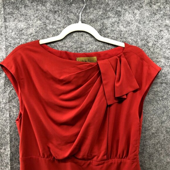 Nicole Miller Sheath Dress Size 10 Red Silk Blend Cap Sleeve Pleated Formal - Picture 3 of 10